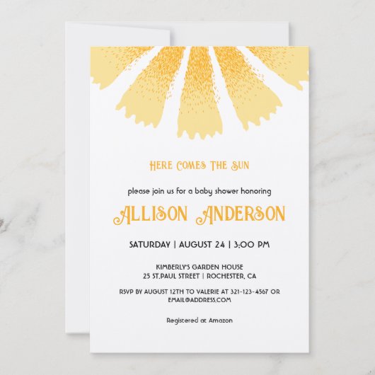ここ来でSun Baby Shower 招待状 (正面)