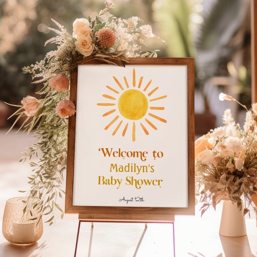 ここ来でSun Baby Shower Welcome Sign ポスター