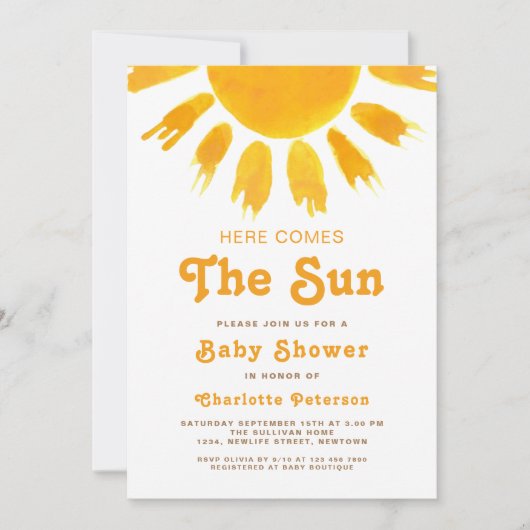 ここ来でSun Gender-Neutral Boho Baby Shower 招待状 (正面)