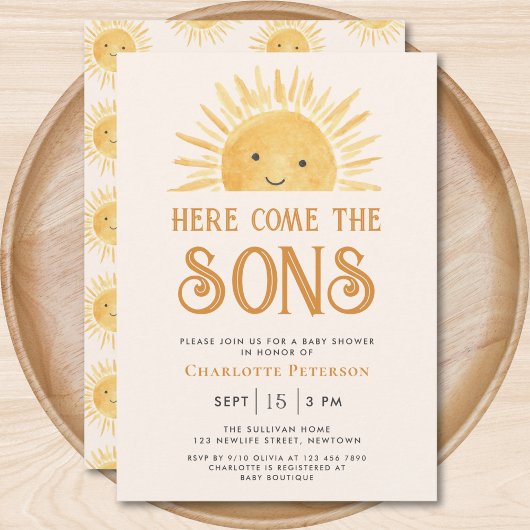 ここ来でThe Sons Twins Sunshine Baby Shower 招待状