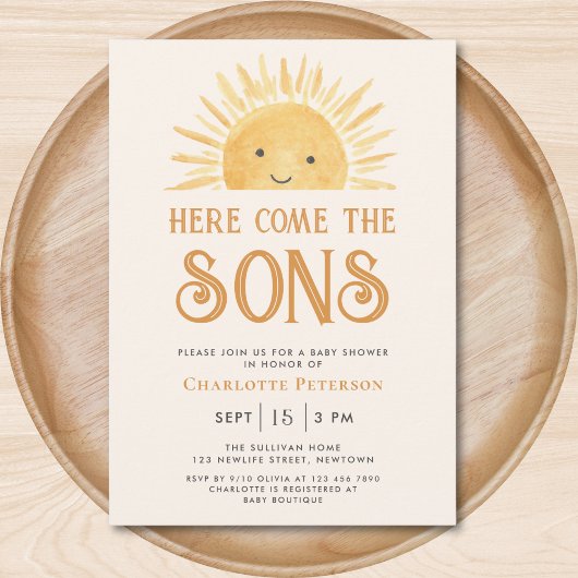 ここ来でThe Sons Twins Sunshine Baby Shower 招待状