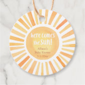 ここ来に太陽の太陽の太陽の赤ちゃんシャワー フェイバータグ (正面)