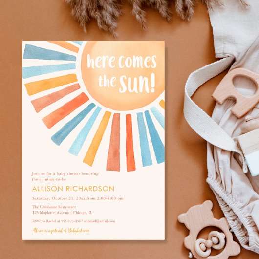 ここ来に太陽の男の子boho sunshine baby shower 招待状