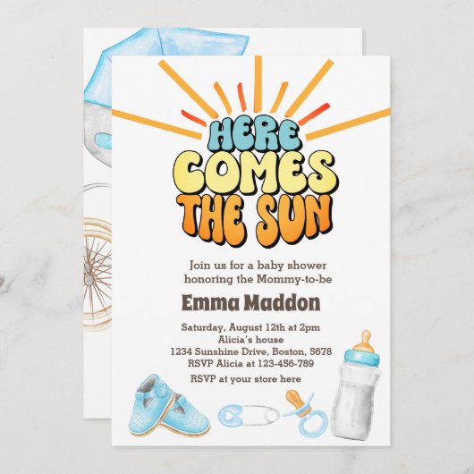 ここ来に太陽の赤ちゃんシャワー招待状 招待状 (正面/裏面)