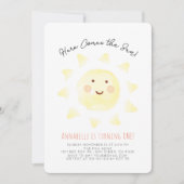 ここ来に太陽の黄色の水の色の最初の誕生日 招待状 (正面)