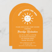 ここ来に孫日オレンジ白ベビーシャワー 招待状 (正面/裏面)