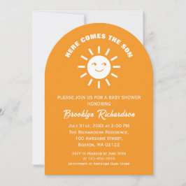 ここ来に孫日オレンジ白ベビーシャワー 招待状