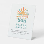 ここ来に息子おむつラッフル赤ちゃんシャワーのテーブル 台座サイン (正面)