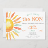 ここ来に息子のサニー水の色の赤ちゃんシャワー 招待状 (正面)