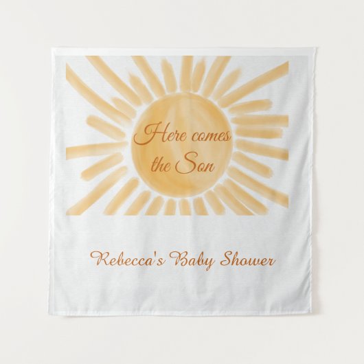 ここ来に息子のサンシャイン黄色の線の赤ちゃんシャワー タペストリー (正面)