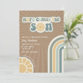 ここ来に息子のレトロヒッピー男の子の赤ちゃんシャワー 招待状 (スタンド正面)