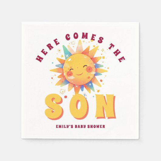 ここ来に息子のレトロ男の子のシャワー スタンダードカクテルナプキン (正面)