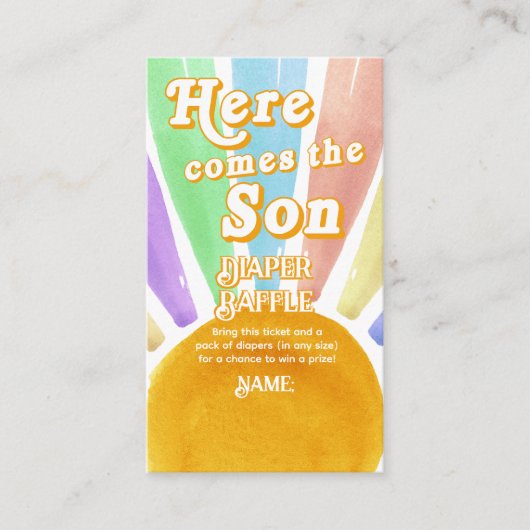 ここ来に息子のレトロ男の子の赤ちゃんシャワーおむつ エンクロージャーカード (正面)