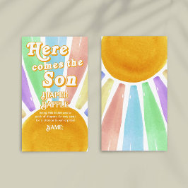 ここ来に息子のレトロ男の子の赤ちゃんシャワーおむつ エンクロージャーカード