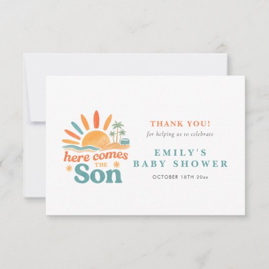 ここ来に息子の夏の男の赤ちゃんシャワー サンキューカード (正面)