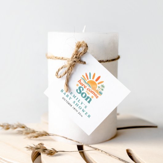 ここ来に息子の夏の男の赤ちゃんシャワー フェイバータグ