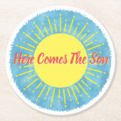 ここ来に息子の水の色の赤ちゃんシャワーカスタム ラウンドペーパーコースター (正面)