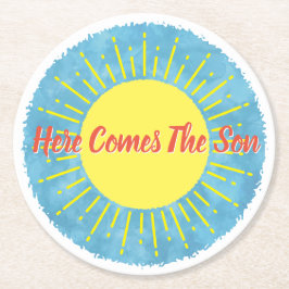 ここ来に息子の水の色の赤ちゃんシャワーカスタム ラウンドペーパーコースター