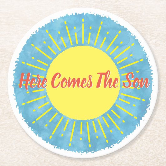 ここ来に息子の水の色の赤ちゃんシャワーカスタム ラウンドペーパーコースター (正面)