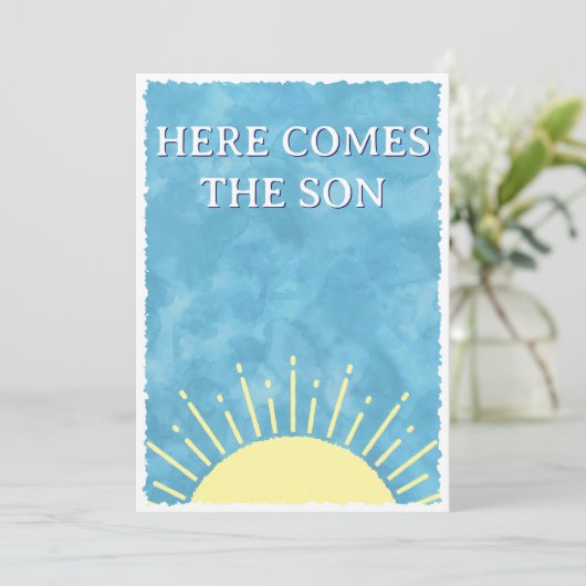 ここ来に息子の水の色の赤ちゃんシャワーカスタム 招待状 (スタンド正面)