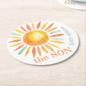 ここ来に息子の水の色の赤ちゃんシャワー ラウンドペーパーコースター (アングル)