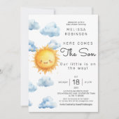 ここ来に息子の水色の男の赤ちゃんシャワー 招待状 (正面)