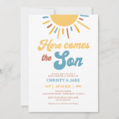 ここ来に息子の男の子の太陽の赤ん坊シャワー 招待状 (正面)