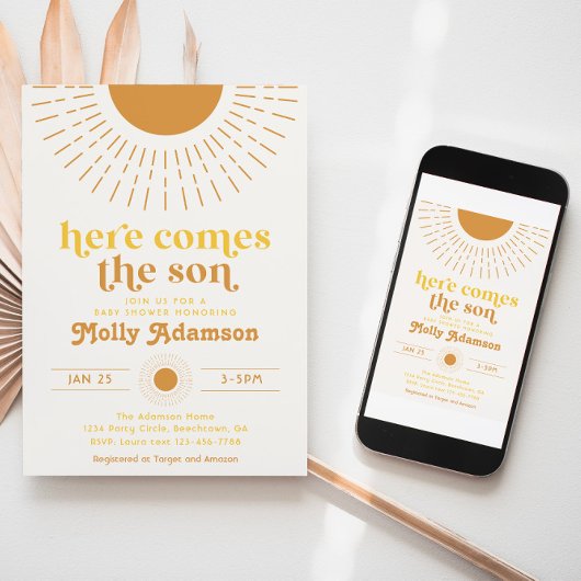 ここ来に息子の男の子の赤ちゃんシャワー招待状 招待状