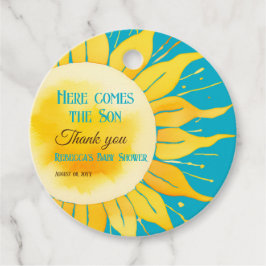 ここ来に息子の男の子ブルーサンシャイン赤ん坊シャワー フェイバータグ