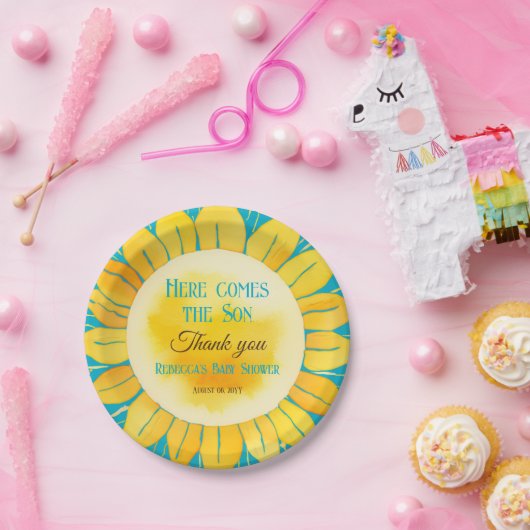 ここ来に息子の男の子ブルーサンシャイン赤ん坊シャワー ペーパープレート (パーティー)