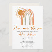 ここ来に息子の虹ボホ男の子のシャワー 招待状 (正面/裏面)