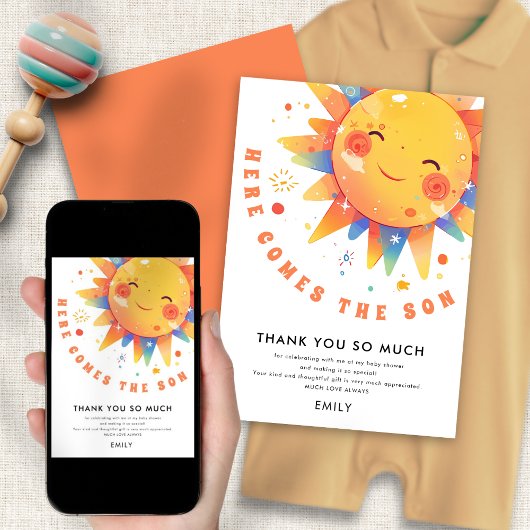 ここ来に息子の赤ん坊シャワーサンキューカード 招待状