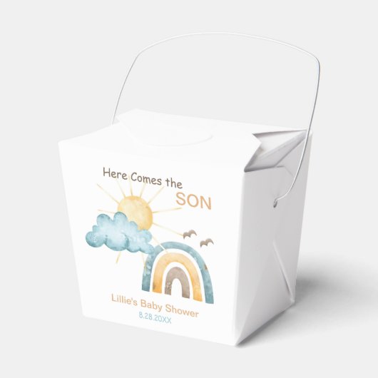 ここ来に息子の赤ん坊シャワー紙プレート フェイバーボックス (正面サイド)