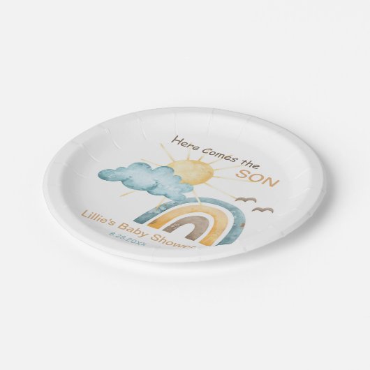ここ来に息子の赤ん坊シャワー紙プレート ペーパープレート (アングル)