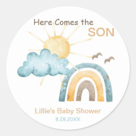 ここ来に息子の赤ん坊シャワー紙プレート ラウンドシール