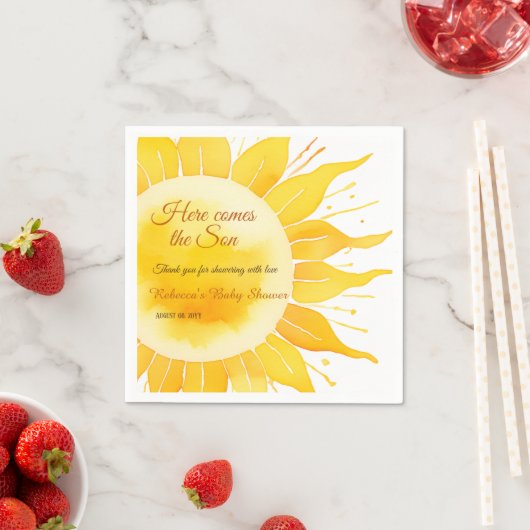 ここ来に息子の黄色の太陽の赤ん坊シャワー スタンダードカクテルナプキン (インサイチュ)