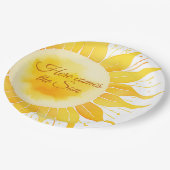 ここ来に息子の黄色の太陽の赤ん坊シャワー ペーパープレート (アングル)