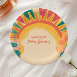 ここ来に息子の黄色の太陽の赤ん坊シャワー ペーパープレート