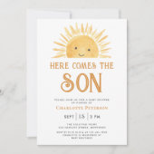 ここ来に息子の黄色の太陽の赤ん坊シャワー 招待状 (正面)