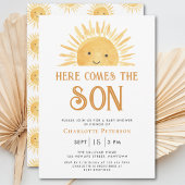ここ来に息子の黄色の太陽の赤ん坊シャワー 招待状