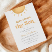 ここ来に息子の黄色の赤ん坊シャワー招待状 招待状