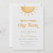 ここ来に息子の黄色の赤ん坊シャワー招待状 招待状 (正面)