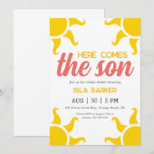 ここ来に息子サンシャイン赤ちゃんシャワーの招待 招待状 (正面/裏面)