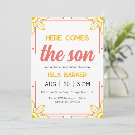 ここ来に息子サンシャイン赤ちゃんシャワーの招待 招待状 (スタンド正面)