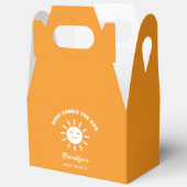 ここ来に息子サン赤ん坊シャワーオレンジ白 フェイバーボックス (見開き)