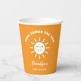ここ来に息子サン赤ん坊シャワーオレンジ白 紙コップ