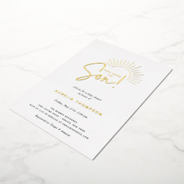 ここ来に息子ボホ太陽の赤ちゃんシャワー 箔招待状