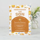 ここ来に息子ボーホレトロ男の子のシャワー 招待状 (スタンド正面)