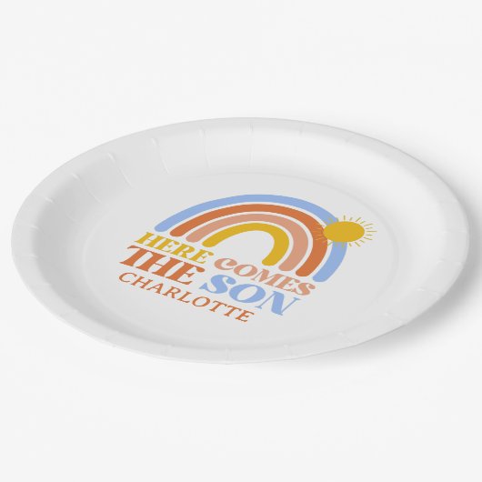 ここ来に息子レインボー男の子の赤ちゃんシャワー ペーパープレート (アングル)