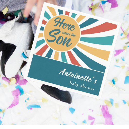 ここ来に息子レトロサンベイビーシャワー スタンダードカクテルナプキン